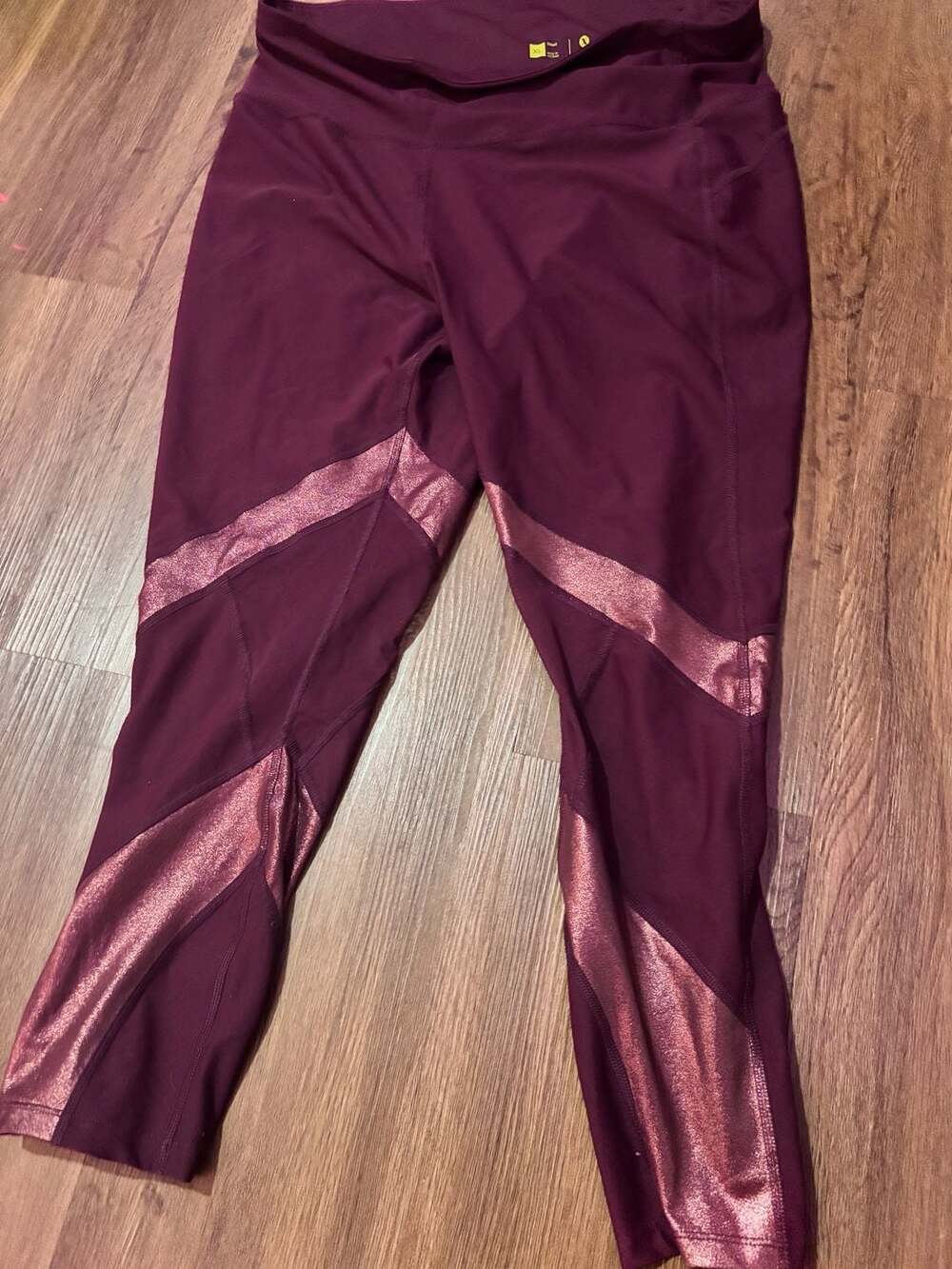 Xersion Leggings Size XL Maroon Metallic Striped Active